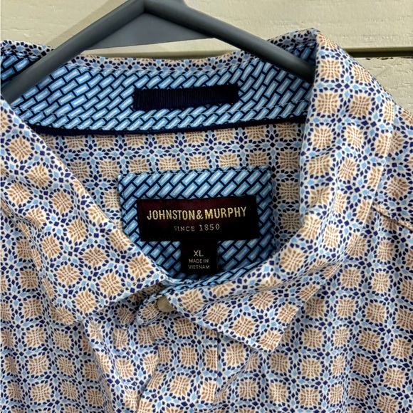 Johnston & Murphy Geometric Blue and Tan Shirt - Picture 2 of 4
